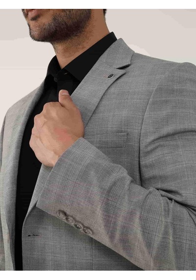 Dufy Gri Erkek Slim Fit Ekose Desenli Mono Yaka Takım Elbise - 95012-gri Gri Dufy Gri Erkek Slim Fit Ekose Desenli Mono Yaka Takım Elbise - 95012-gri Gri