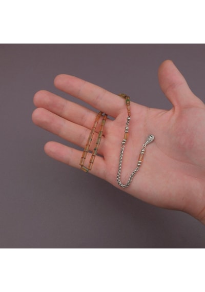 Sıkma Kehribar Bilek Boy Kesme Kesim 4x7mm Sallama Tesbih Yeşil-sarı