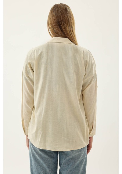 Vitrin Basic Oversize Önden Cepli Gömlek Taş