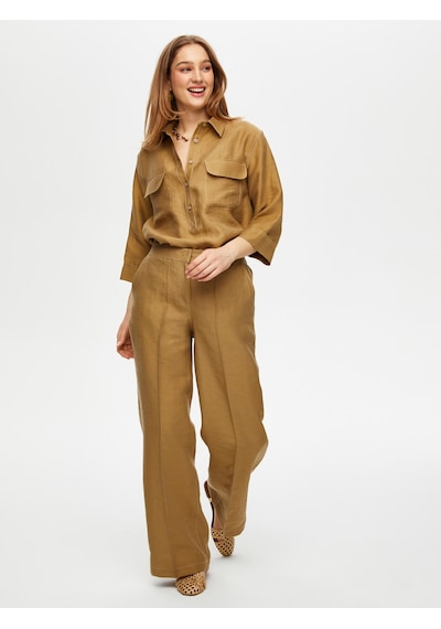 Faik Sönmez Wide Leg Fit Ütü İzli Tensel Keten Pantolon S25pnt018 Us25pnt01831 Vizon