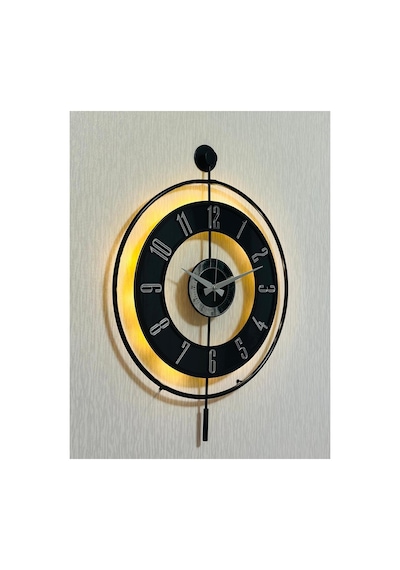 Pey Aksesuar Metal Camlı Duvar Saati 50 X 70 Cm Orta Boy Işıklı Gerçek Cam M51-siyah-şeffaf-siyah-gümüş Siyah