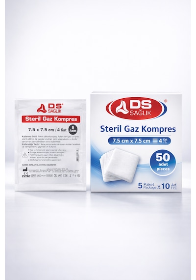 Steril Spanç Gazspanç Kompres 7.5x7.5 Cm 4 Kat 50 Adet
