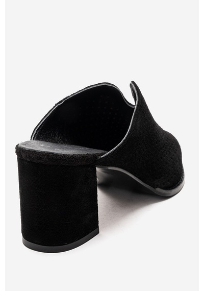 Luvishoes Toen Siyah Süet Hakiki Deri Kadın Kalın Topuklu Terlik