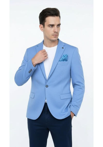 Erkek Slim Fit Blazer Ceket Plus Scorpion Tek Düğmeli Spor & Klasik Kombin Bebe Mavisi