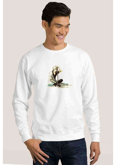 Anime Gintama Gintoki Baskılı Beyaz Erkek Örme Sweatshirt