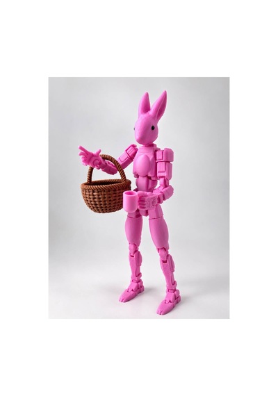 Oynar Eklemli Pembe Tavşan Robot Figürü Havuç Ve Sepet Aksesuarlı