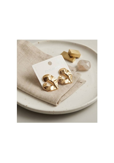 316l Çelik Gold Renk Organik Dokulu Asimetrik Tasarım Damla Model Küpe Tj-bkp12040 Evimdeyokyok