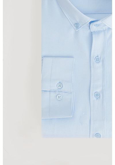 Tudors Erkek Slim Fit Dar Kesim Pamuklu Kolay Ütü Mavi Düğmeli Yaka Gömlek-31590 Mavi
