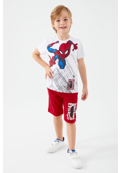 Spiderman Buildings Beyaz Erkek Çocuk Bermuda Takım Beyaz