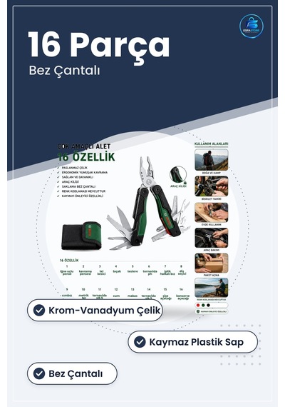 Çok Amaçlı Pense 16 Parça Çantalı Multi Alet Seti Tel Kesici Torn