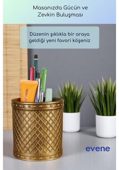 Kalemlik Masa Kalemliği Organizer Kalemlik Altın Eskitme Renk Model 90 Çok Renkli