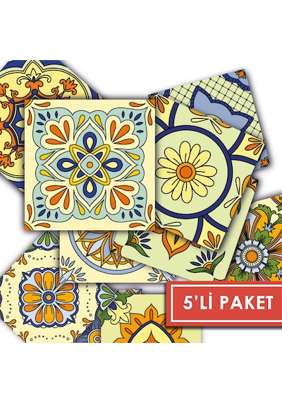 Kendinden Yapışkanlı Sarı Tile Desenli Pvc Karo 10x10 Cm 5 Li Paket