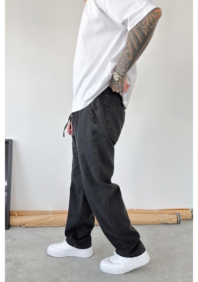 Füme Beli Lastikli Baggy Pantolon