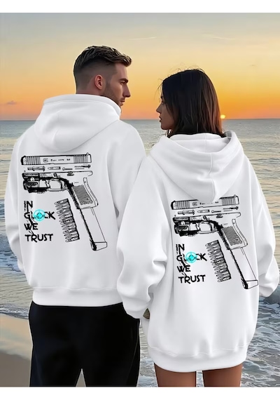 Nevermind Glock Grafik Baskılı Beyaz Hoodie Sokak Modası Unisex Kapüşonlu Beyaz