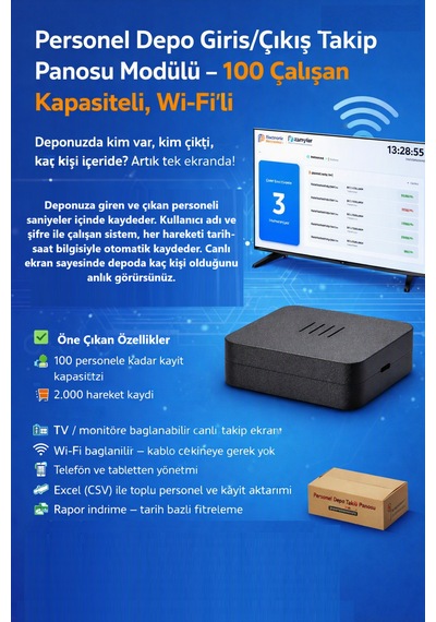 Personel Depo Giriş/çıkış Takip Panosu Modülü 100 Çalışan Kapasiteli, Wi-fi'li