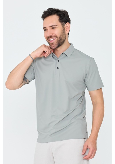 Açık Gri Üç Düğmeli Polo Yaka Erkek Tişört Grey