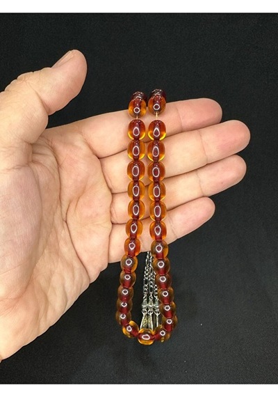Toz Kehribar Tesbih Koyu Sarı Renkli Kapsül Kesim 10mmx9mm T-571