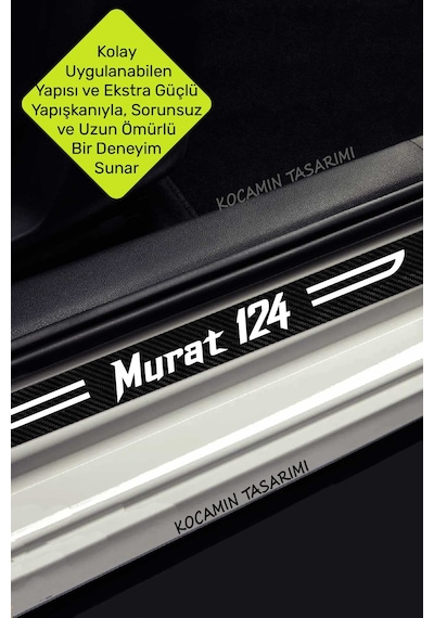 Tofaş Murat 124 Dekoratif Karbon Kapı Koruma Eşiği Siyah Üzeri Beyaz Tofaş Murat 124 Yazılı 4'lü Set 4 Adet