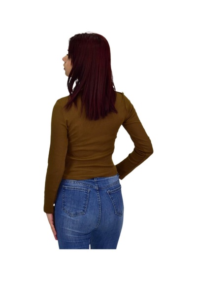 Kadın Uzun Kol Fitilli Body Tişört Bgl-st04231 Açık Kahve