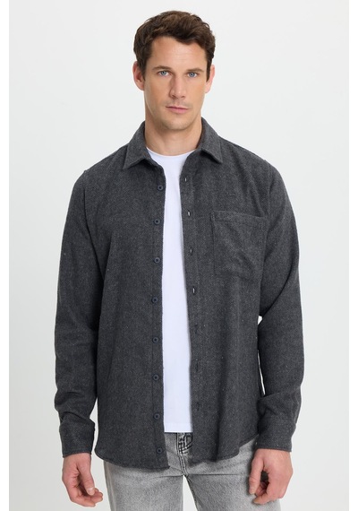 Tudors Erkek Slim Fit Dar Kesim Armürlü Oduncu Cepli Spor Yaka Antrasit Gömlek-41859 Antrasit