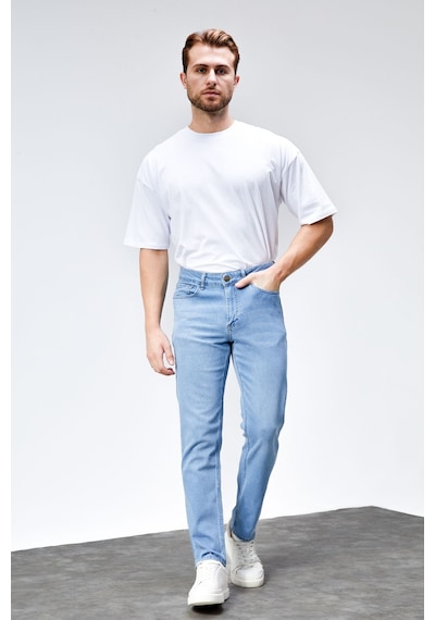 HLT Jeans Erkek Buz Mavi Regular Fit Boru Paça Esnek Likralı Jeans Kot Pantolon Hlthe001981 Buz Mavisi