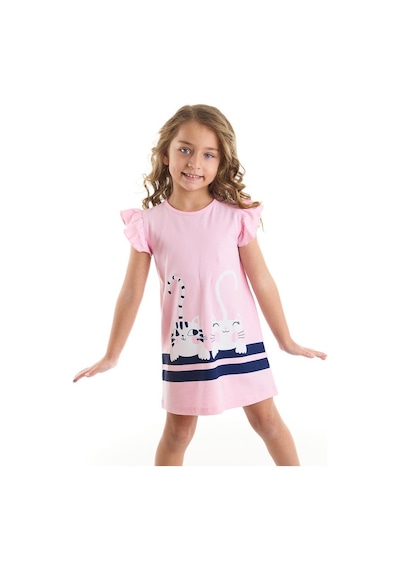 Denokids Kız Çocuk Çizgili Dostlar Elbise Pembe Denokids Kız Çocuk Çizgili Dostlar Elbise Pembe
