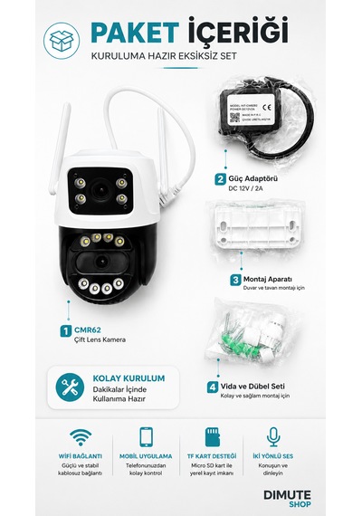 Cmr62 Çift Lens Wifi Güvenlik Kamerası Ptz Gece Görüşlü Hareket Takipli Ip Kamera