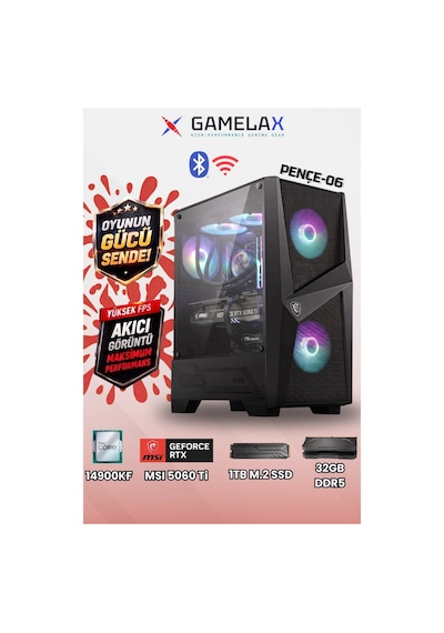Gamelax Pençe-06 i9-14900kf RTX5060 Ti 8 GB 32 GB 1TB SSD Dos Masaüstü Oyuncu Bilgisayar