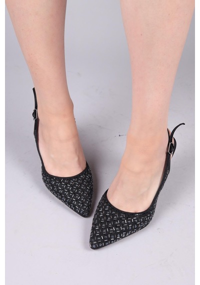 Birikon Sandor Çubuk Boncuklu Stiletto Siyah-8473 Siyah