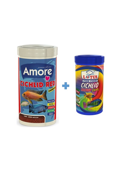 Cichlid Red Granules 1000ml ve Ciklet Colour 250ml Balık Yemi