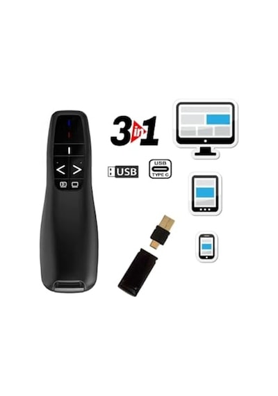 Telefon -bilgisayar - İpad Ve Uyumlu Kablosuz Sunum Kumandası - Type-c Siyah