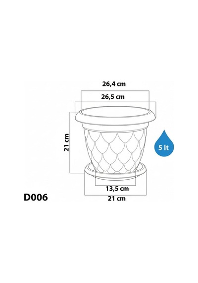 So-d006 Damla Desen Tabaklı Saksı Takımı 5 Litre No:6 Yeşil 6 Adet