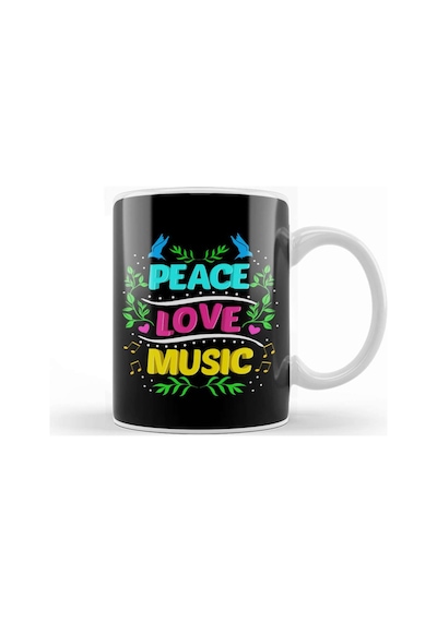Cute Peace Love Music Hippie Hipster Festival Kupa Bardak Porselen No6789 Karışık