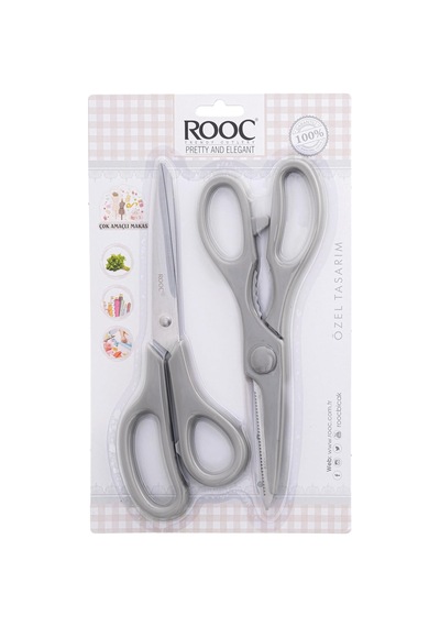 Rooc Premium Serisi Ergonomik Saplı Çelik Gıdaya Temasa Uygun 2'li Mutfak Makası, Gri