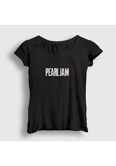Presmono Kadın Ekg Pearl Jam T-shirt Siyah