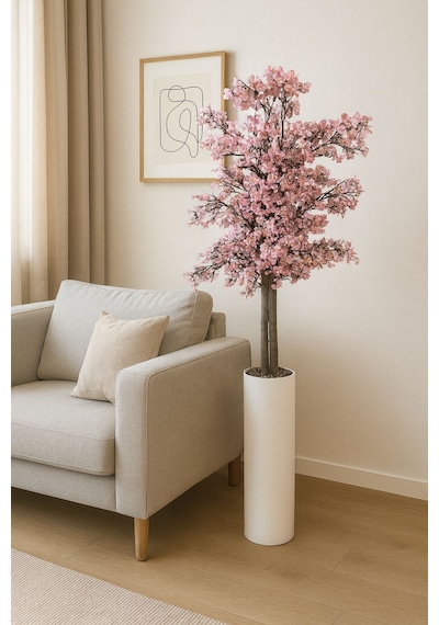 Yapay Çiçekçiniz Yoğun Yapraklı 100 Cm Yapay Sakura Bahar Dalı Ağacı Premium pembe