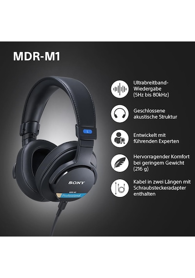 Sony Mdr-m1 Studio Kapalı Arka Kulaklık - Kablolu, Ultra Geniş Bant Oynatma 5hz-80khz , Stüdyo Kaydı Ve Karıştırma İçin İdeal, Hafif Tasarım 216g , 2 Çıkarılabilir Kablo İçerir, Siyah