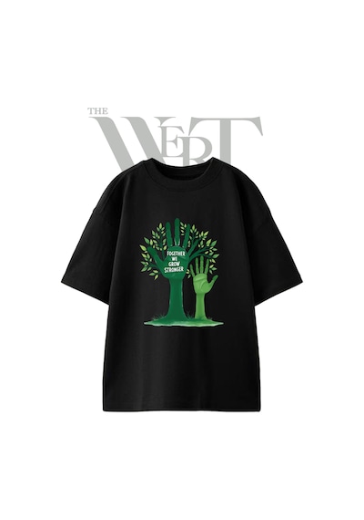 Thewert El Agac Tasarım Baskılı Ünisex Siyah Oversize T-shirt