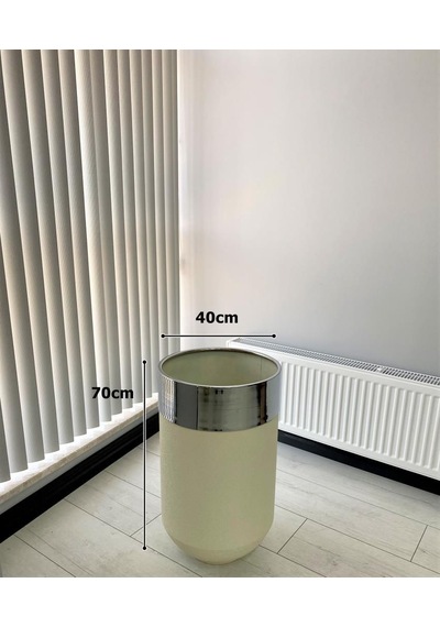 Dekoratif Krom Darbuka Beyaz Saksı 70cm