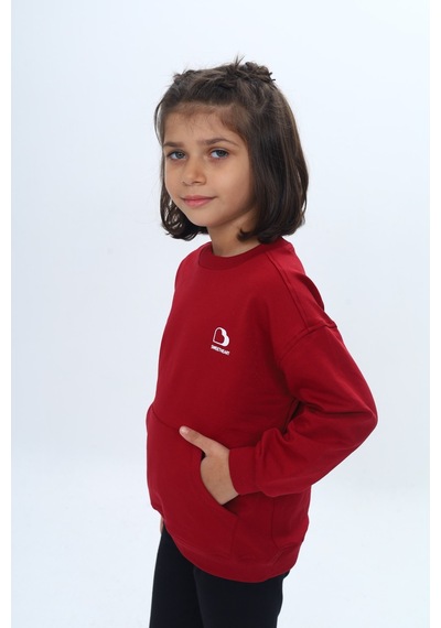 Toontoy Kız Çocuk Mini Kalp Baskılı Sweatshirt Bordo