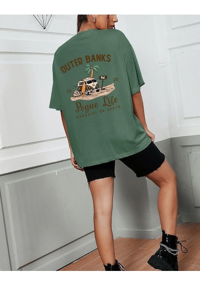 Unisex Outer Banks Baskılı Tasarım Tshirt Yeşil