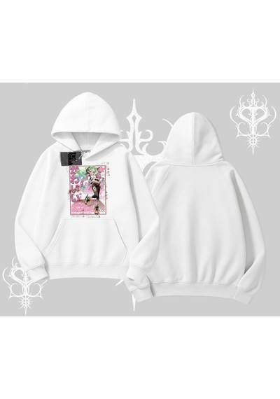 Startmore Kapşonlu Sweatshirt Anime Kawaii Japon Kız Desenli Beyaz