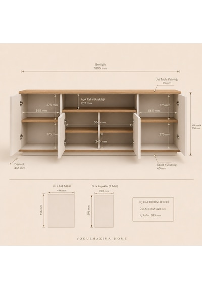 Voguemaxima Home Aura 4 Kapaklı Raflı Konsol 180x44,5x75 Cm Beyaz Atlantik Çam Atlantik Çam - Beyaz Voguemaxima Home Aura 4 Kapaklı Raflı Konsol 180x44,5x75 Cm Beyaz Atlantik Çam Atlantik Çam - Beyaz