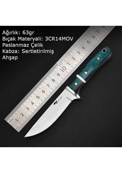 Valkyrie 3cr14mov Paslanmaz Çelik Av Bıçağı Ahşap Saplı, Kılıflı Kamp Ve Outdoor Bıçağı Yeşil Yeşil