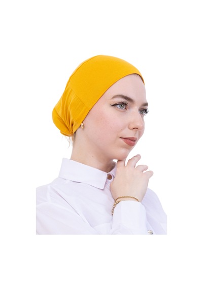 Modish Group Pratik Bone Pamuklu Tesettür İç Bone, Başörtüsü İçin Hazır Viskon Şapka, Namaz Günlük Kullanım İçin Sarı