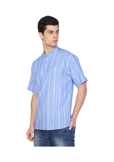 Kısa Kol Şile Bezi Hakim Yaka Erkek Tshirt Mavi Beyaz Çizgili 301