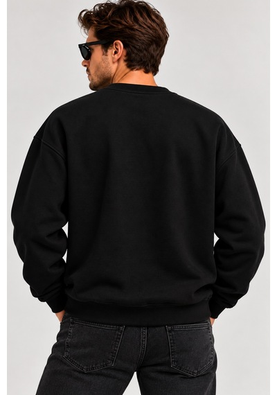 Gıovera Leopard Eyes Premium Oversize Erkek Sweatshirt %100 Pamuk Siyah