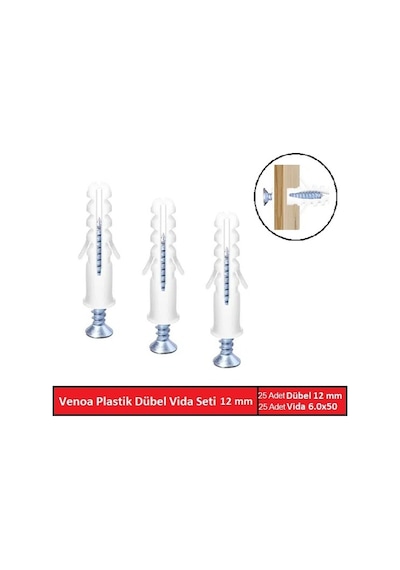 Venoa Ds12 Plastik Dübel Vida Seti 12 Mm 50 Parça