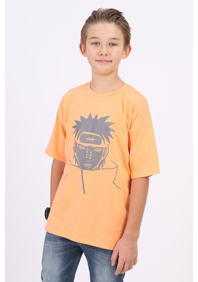 Toontoy Kids Toontoy Unisex Çocuk Reflektör Baskılı Tişört Turuncu