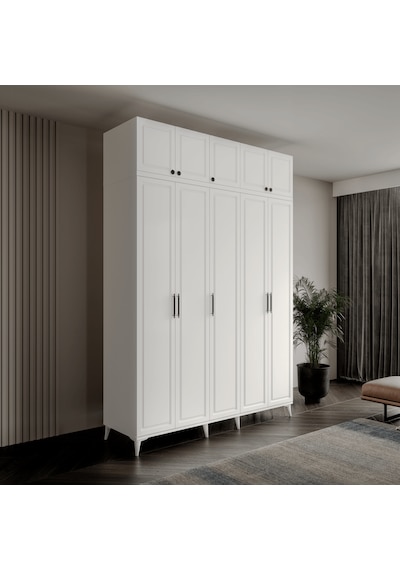 Guneystore Milas 5 Kapaklı Komple Mdf Ayaklı Yüklüklü Gardırop